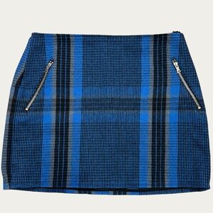 Gap Short Mini Skirt Plaid Tartan Wool Blend BlueBlack Zip Pockets Women's 14